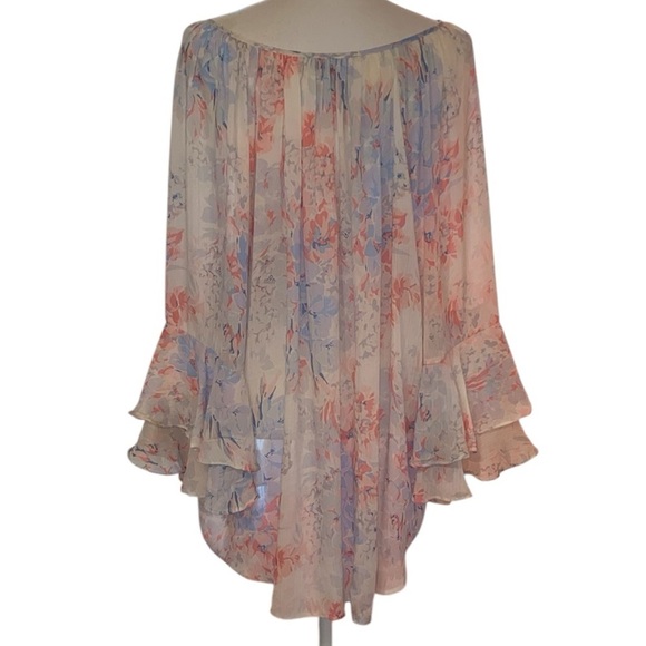 CHAPS Floral Pattern Flutter Ruffle Sleeves Boho Plus Size Blouse PNK/WHT SZ 3X - Picture 2 of 8